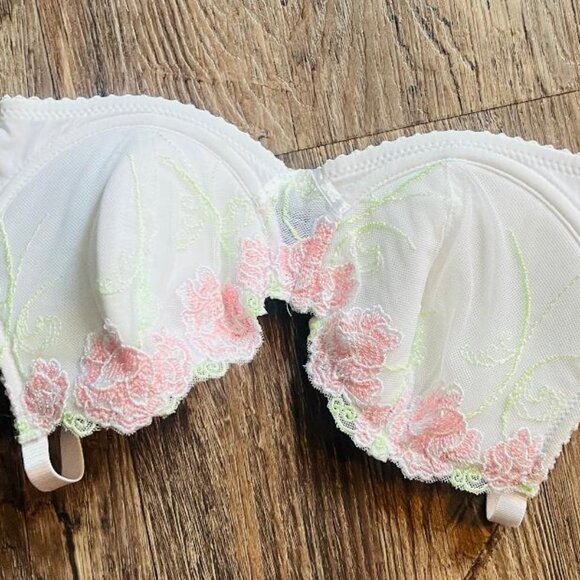 Donna L'Oren White / Pink Lace Fitted Comfy Bra 34B Medium NWT's - Picture 4 of 4